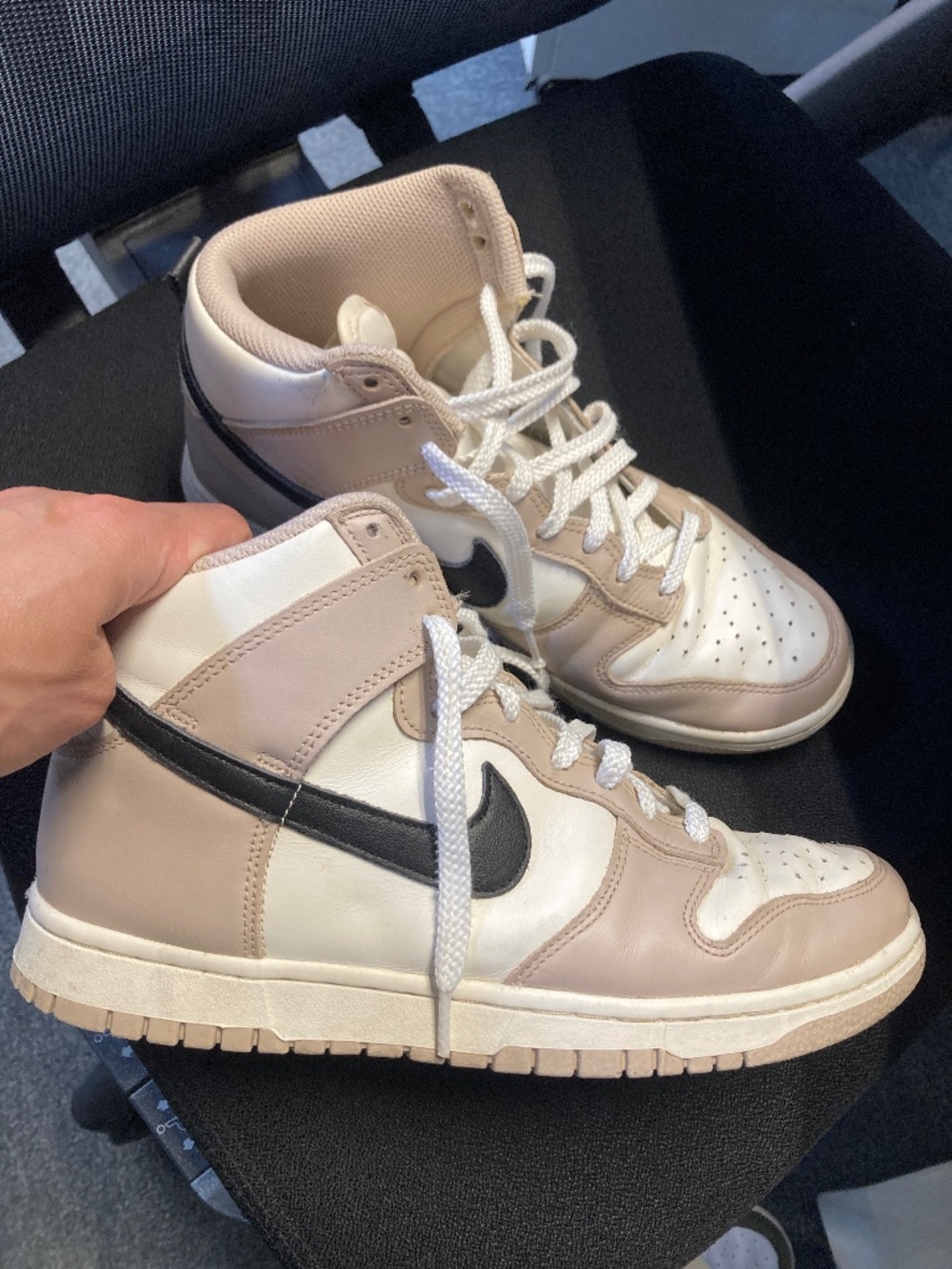 Nike high top white and light beige leather sneakers womens 9